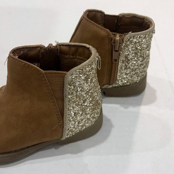OshKosh B’ Gosh Girls Boots Size 7 Brown Faux Suede Ankle Booties Glitter Heel - Picture 5 of 5